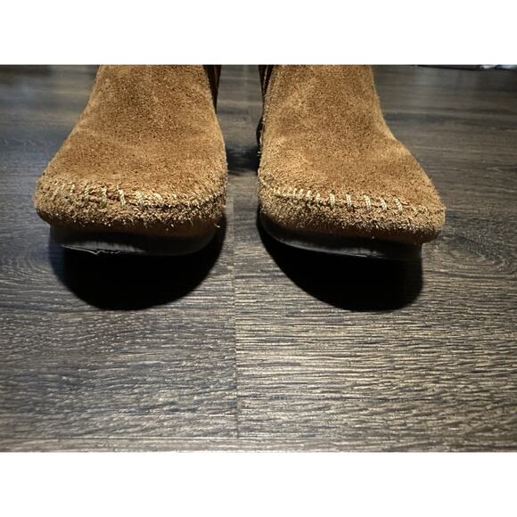 MINNETONKA Womens Moccasins Sz 7 Brown Suede Fringe Zip Ankle Boots - Picture 3 of 9